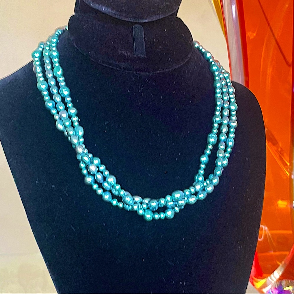 Teal Pearl Multi Strand Necklace